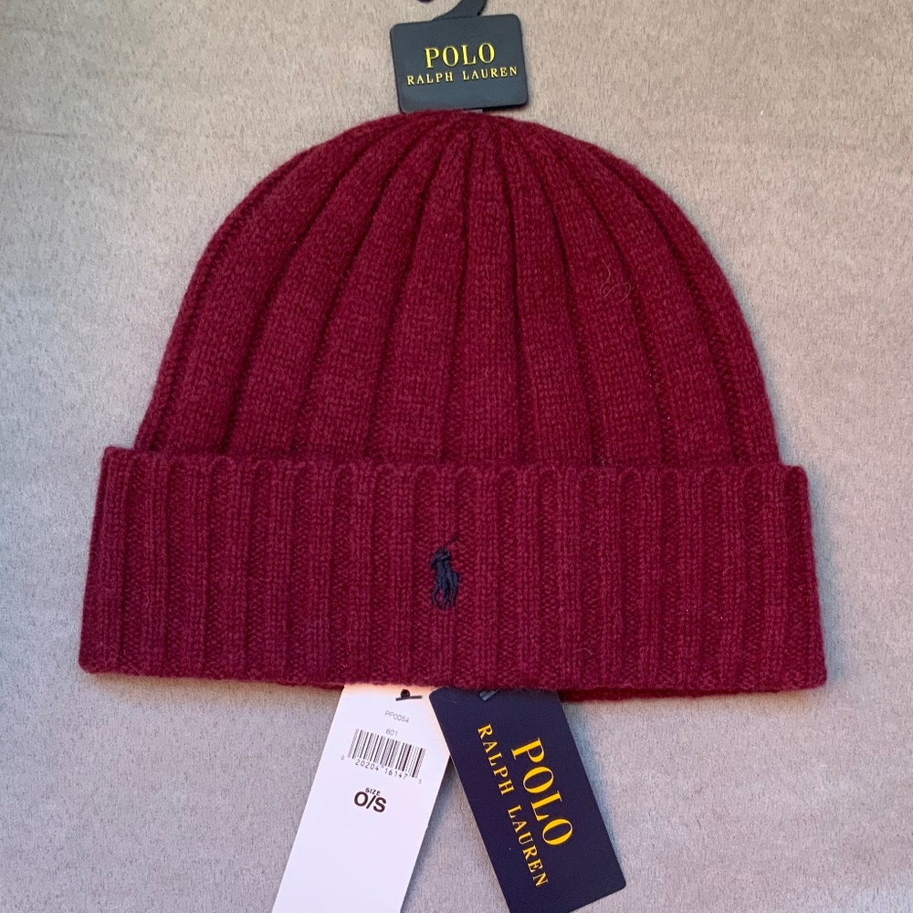 Polo Ralph Lauren Pony Men's Hat Wool in Burgundy Knit Cuffed Beanie OS NWT